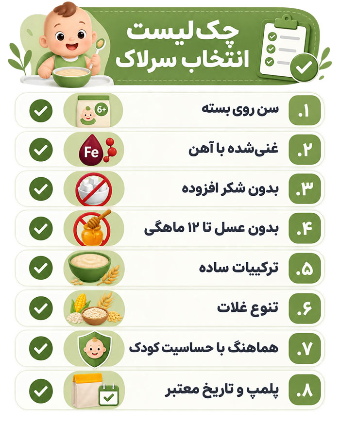 اینفوگرافیک چکلیست انتخاب سرلاک نوزاد